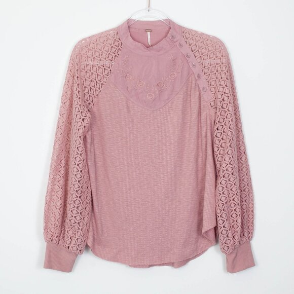 Free People Sweetest Thing Thermal Lace Long Sleeve Top Womens Size Medium - Picture 3 of 15